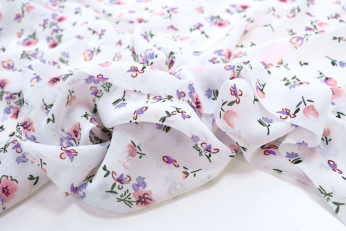 Шифон принт/цветы фиолетово-розовые на белом 3926-PY/D#4/C#1