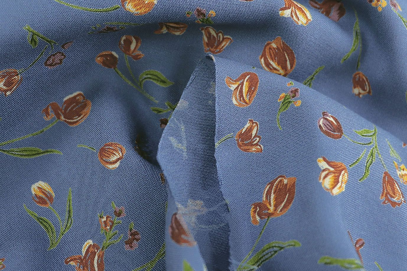 Штапель принт/цветы коричневые на синем 1466-PY/D#3/C#5
