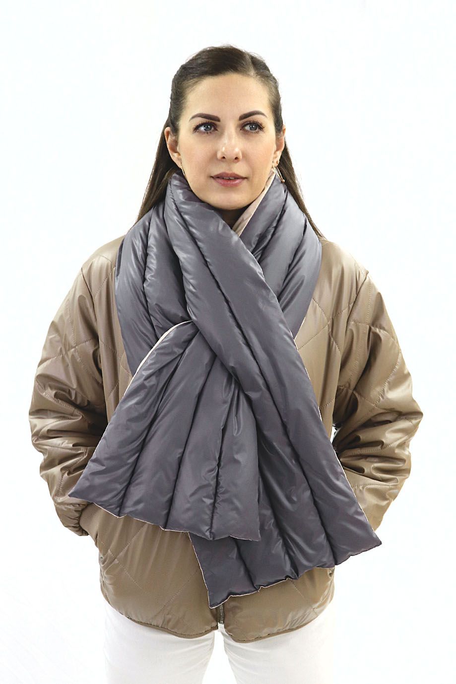 Шарф пуховый "Sonata" стежка полосы/серо-бежевый Шарф пуховый "Sonata"