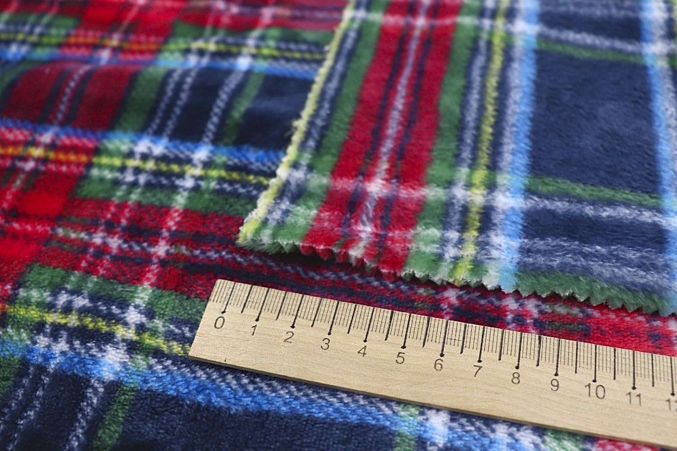 Велсофт принт/клетка красно-синяя на зеленом AP221208110/D#222-FLA280YH/C#Y20050212