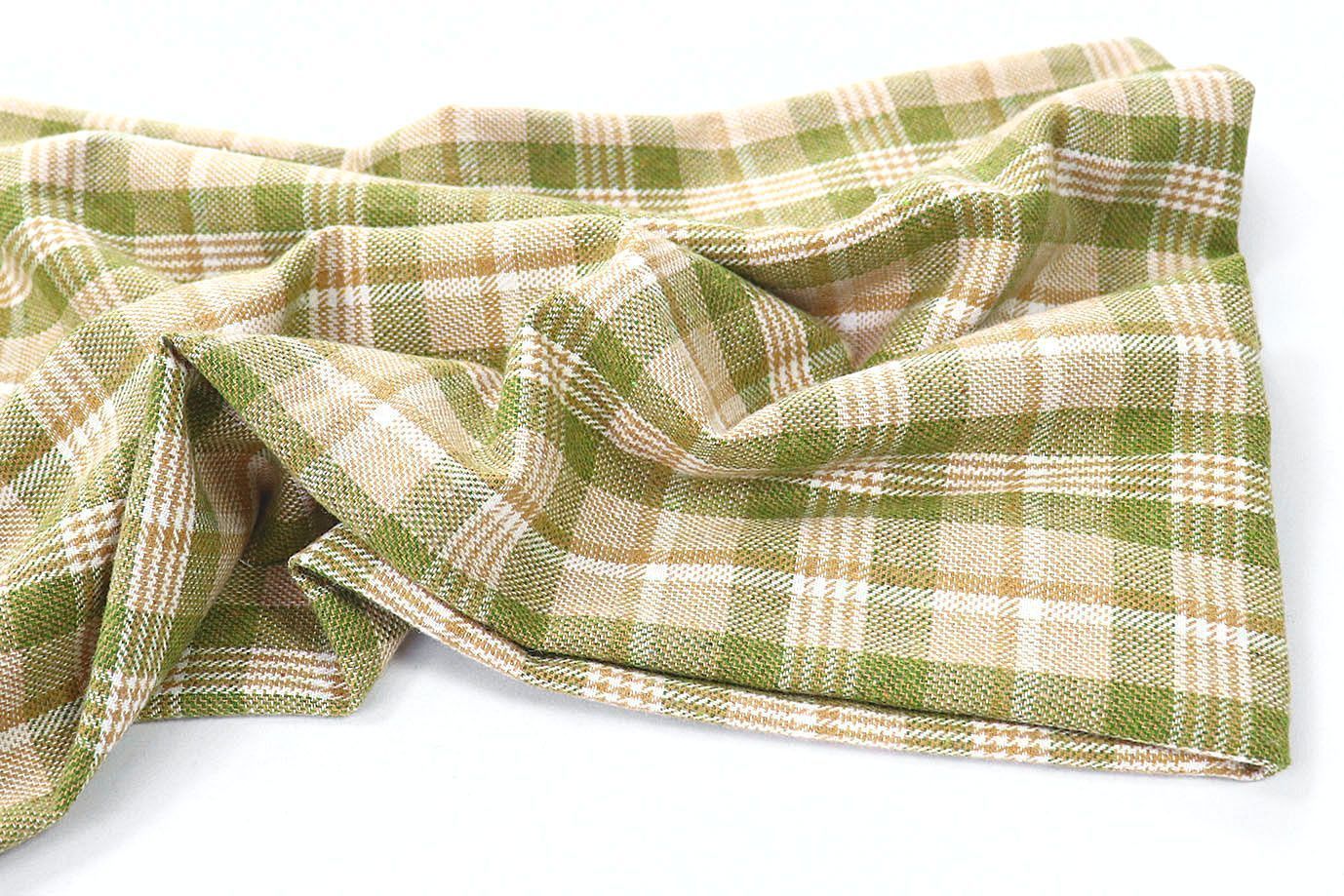 Пальтовая ткань принт/клетка зеленая на бежевом 908-29135/C#2