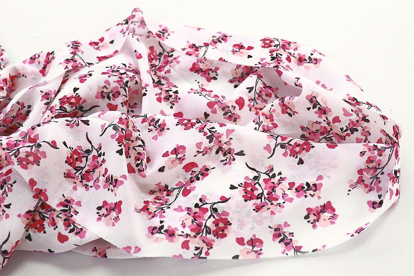 Шифон принт/цветы красно-розовые на белом 3873-PY/D#2/C#1