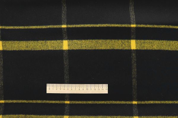 Пальтовая ткань "Микроворса" принт/клетка желтая на черном 778-90135/C#8046-3