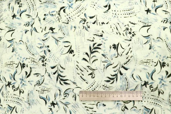 Лен "Медея" принт/цветы болотно-голубые на молочном 4097-PY/D#2/C#1