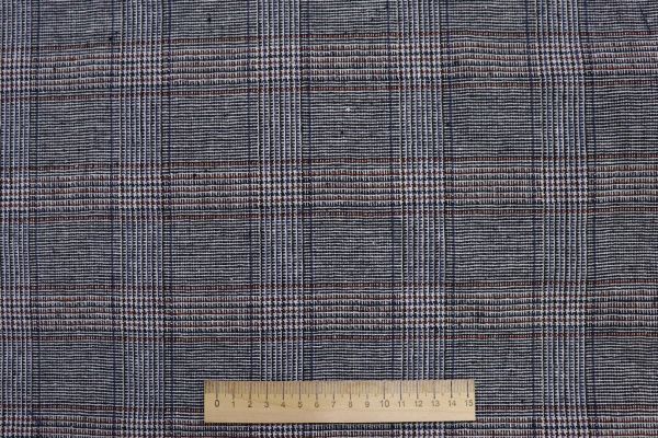 Костюмная ткань Твид принт/клетка сине-коричневая на белом 13338C/C#1 (PG263)