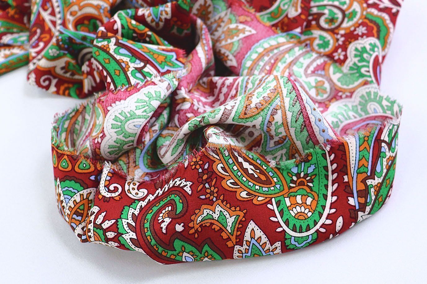 Штапель принт/узор зелоно-оранжевый на красном 1374-PY/D#46/C#5