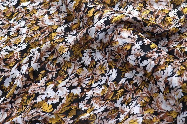 Шифон креп принт/листья желто-коричневые на черном 3186-PY/D#9752-410/C#1