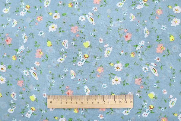 Шифон принт/цветы бело-розовые на серо-голубом 3707-PY/D#54/C#1