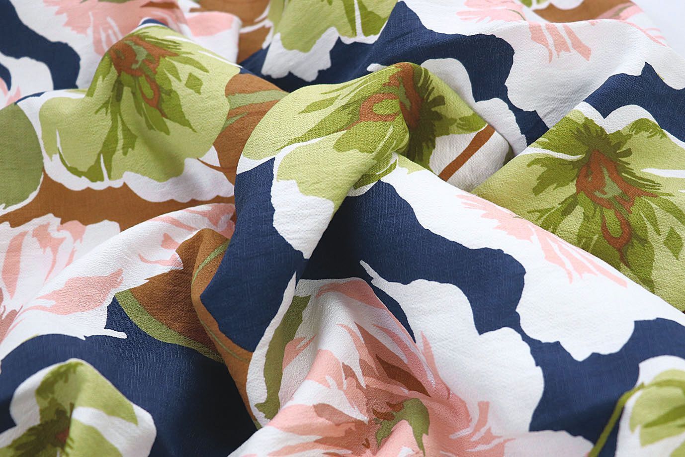 Лен БОХО принт/цветы зелено-розовые на темно-синем 3637-PY/D#3/C#1