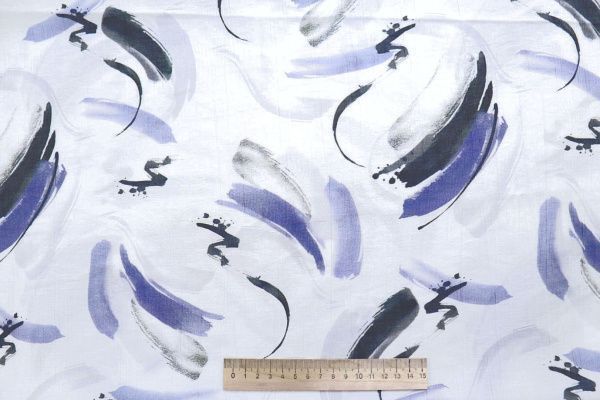 Вуаль "Медея" принт/мазки сине-черные на белом 12521/D#3/C#3