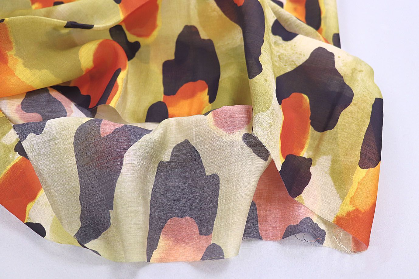 Органза принт/черно-оранжевый на желтом 3847-PY/D#3/C#2