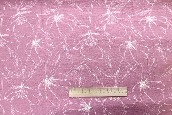 Лен БОХО принт/цветы белые на светло-пурпурном 4077-PY/D#18/C#2