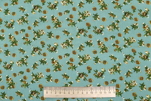 Штапель принт/цветы коричнево-зеленые на изумрудном 4205-PY/D#1/C#2