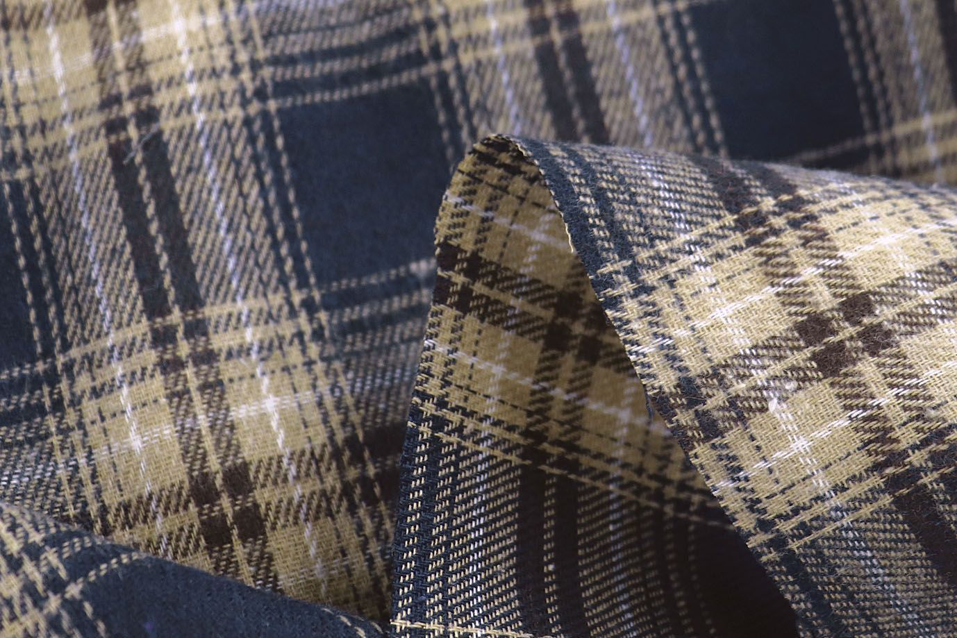 Рубашечная ткань принт/клетка желтая на синем 1418-PY/D#3/C#2