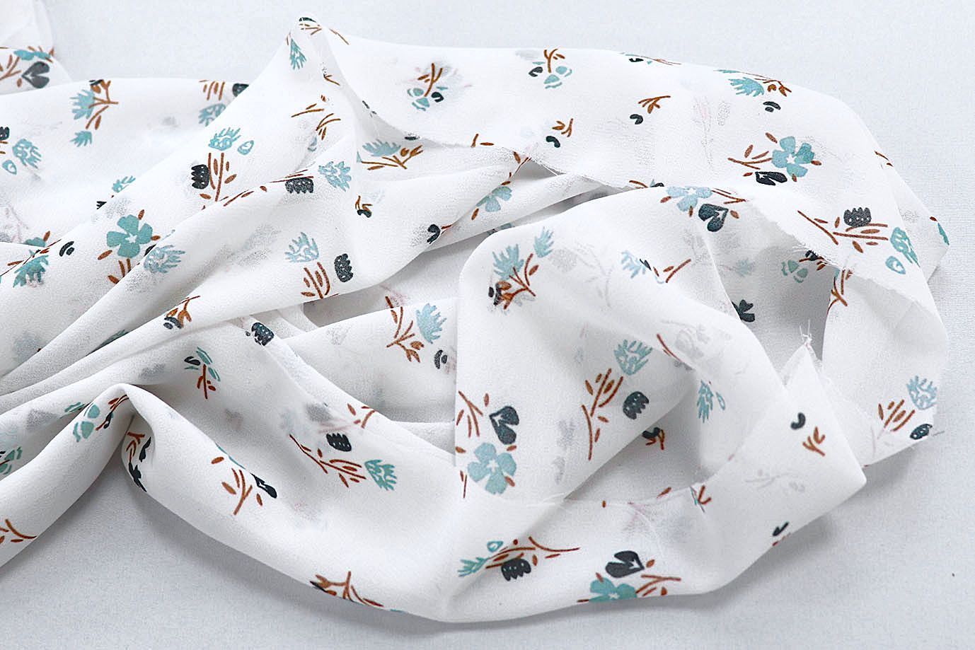 Шифон принт/цветы черно-мятные на белом 3873-PY/D#1/C#1