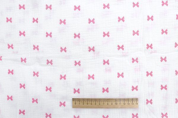 Муслин принт/бантики розовые на белом 1393-PY/D#7/C#1