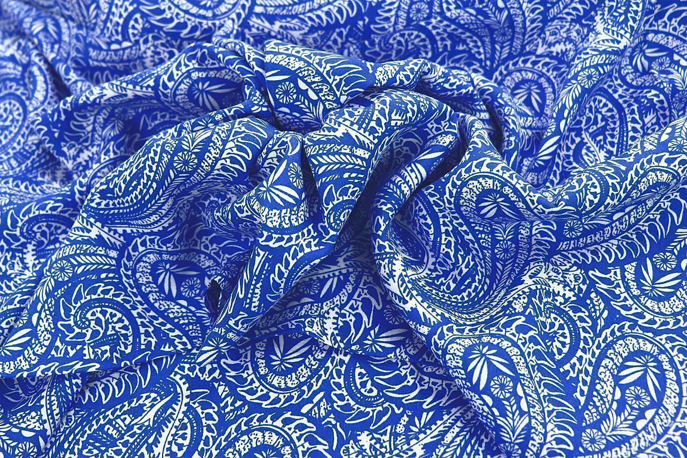 Штапель принт/узор белый на синем 1374-PY/D#26/C#6