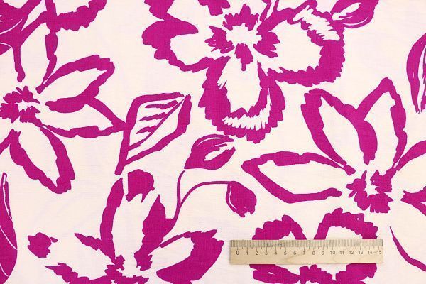 Лен БОХО принт/цветы малиновые на молочном 3857-PY/D#10/C#2