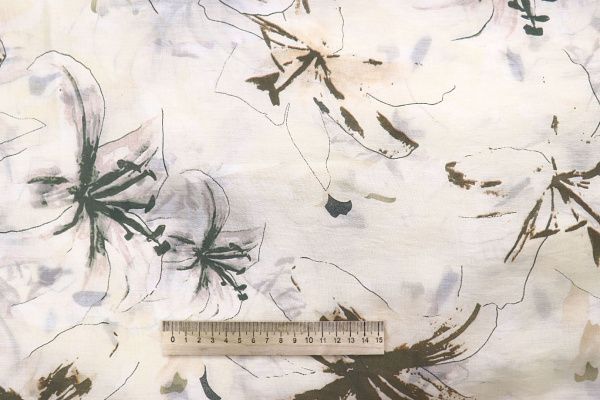 Шелк TENCEL принт/цветы коричнево-черные на молочном 4225-PY/D#8/C#1