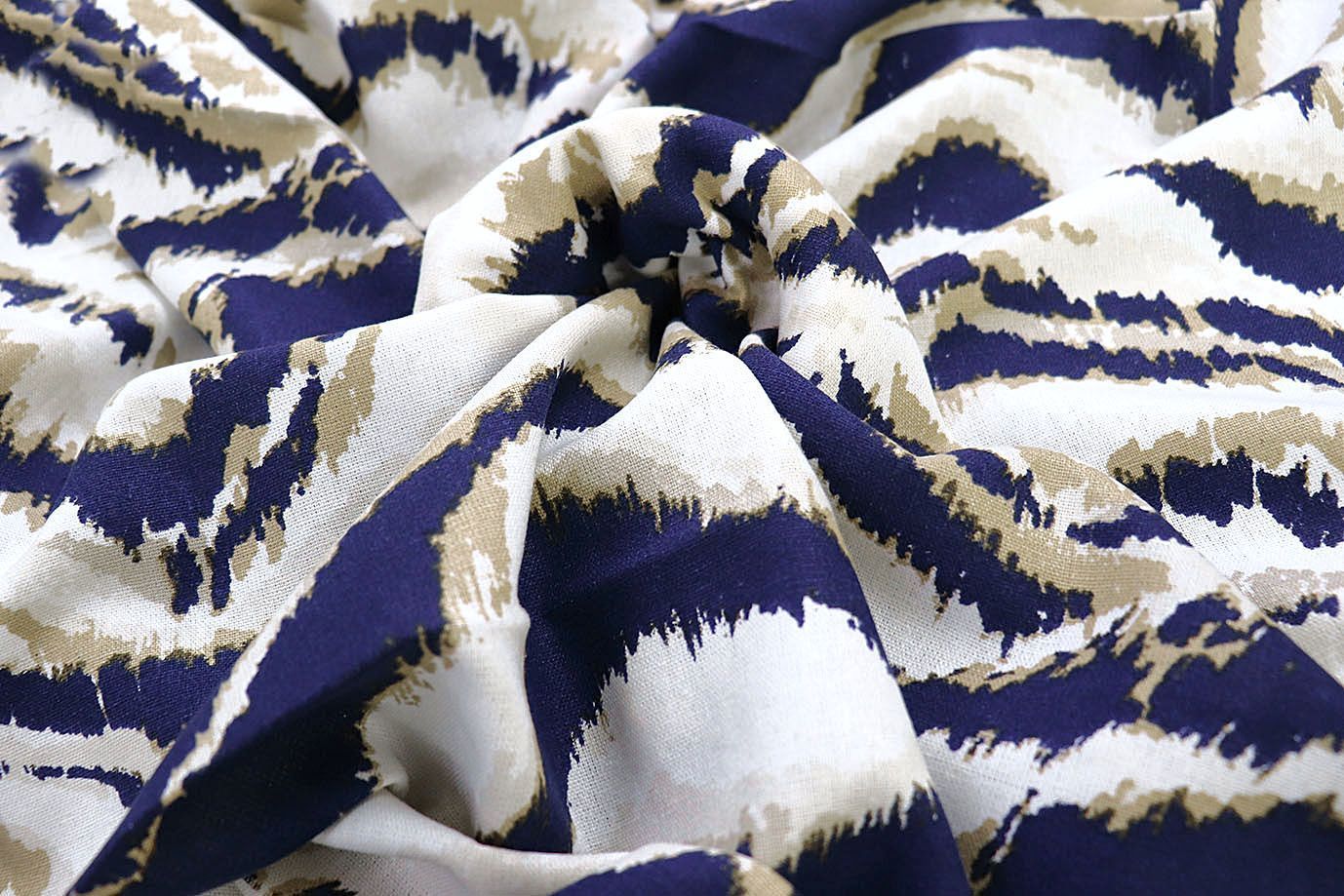 Лен принт/сине-бежевый на белом 3852-PY/D#6/C#1