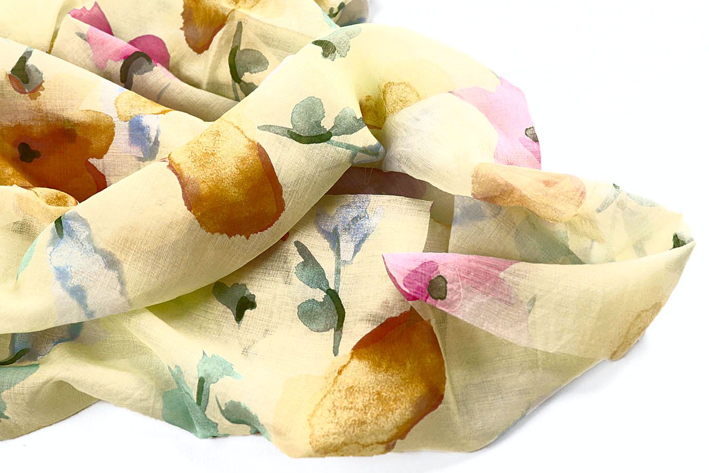 Органза принт/цветы пурпурно-оранжевые на салатном 4080-PY/D#23/C#3