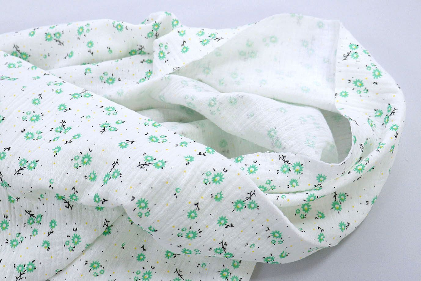 Муслин принт/цветы зеленые на белом 1393-PY/D#6/C#4