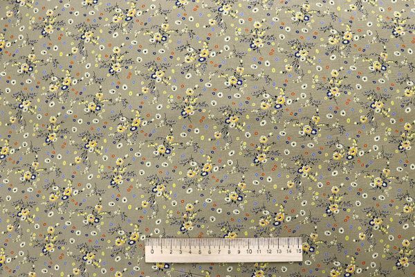 Штапель принт/цветы желто-синие на пепельно-желтом 1443-PY/D#4/C#2