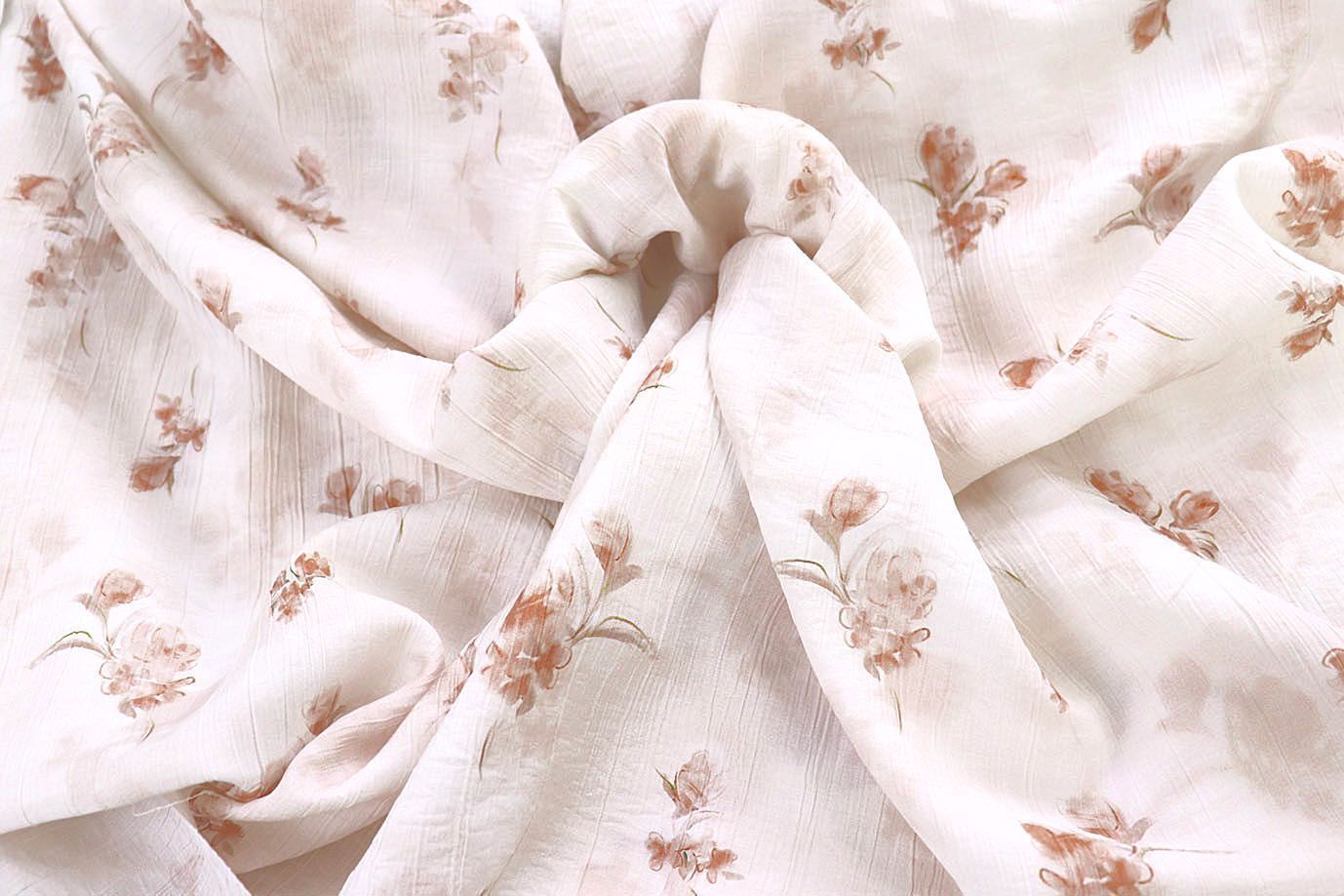 Лен "Медея" принт/цветы рыжие на белом 4098-PY/D#4/C#3