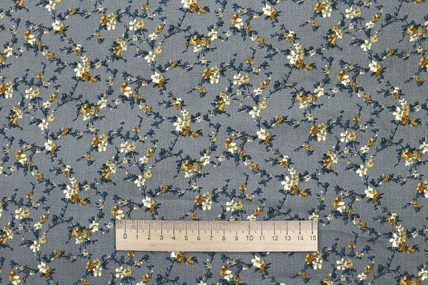 Штапель принт/цветы бежево-бирюзовые на сером 4205-PY/D#6/C#1