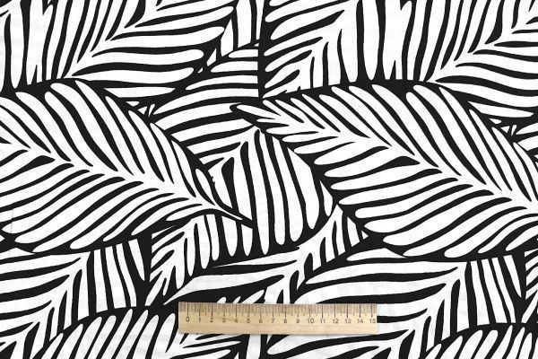 Штапель принт/листья белые на черном 1374-PY/D#20/C#8