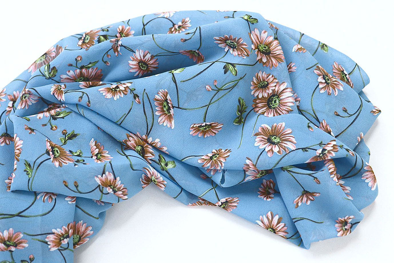 Шифон принт/цветы серо-белые на светло-синем 3707-PY/D#56/C#1