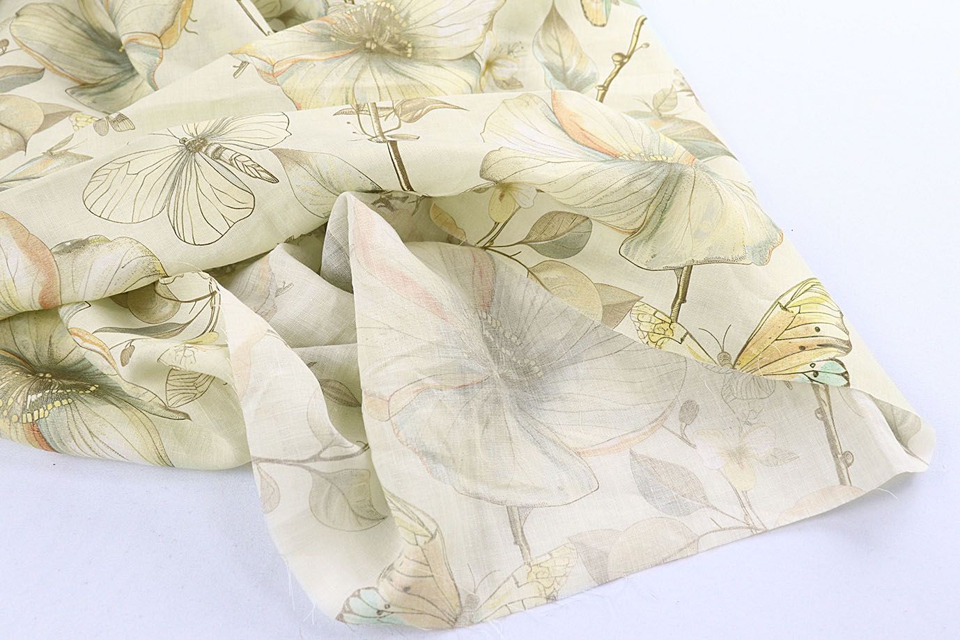 Лен принт/цветы на молочном 4195-PY/D#7/C#1