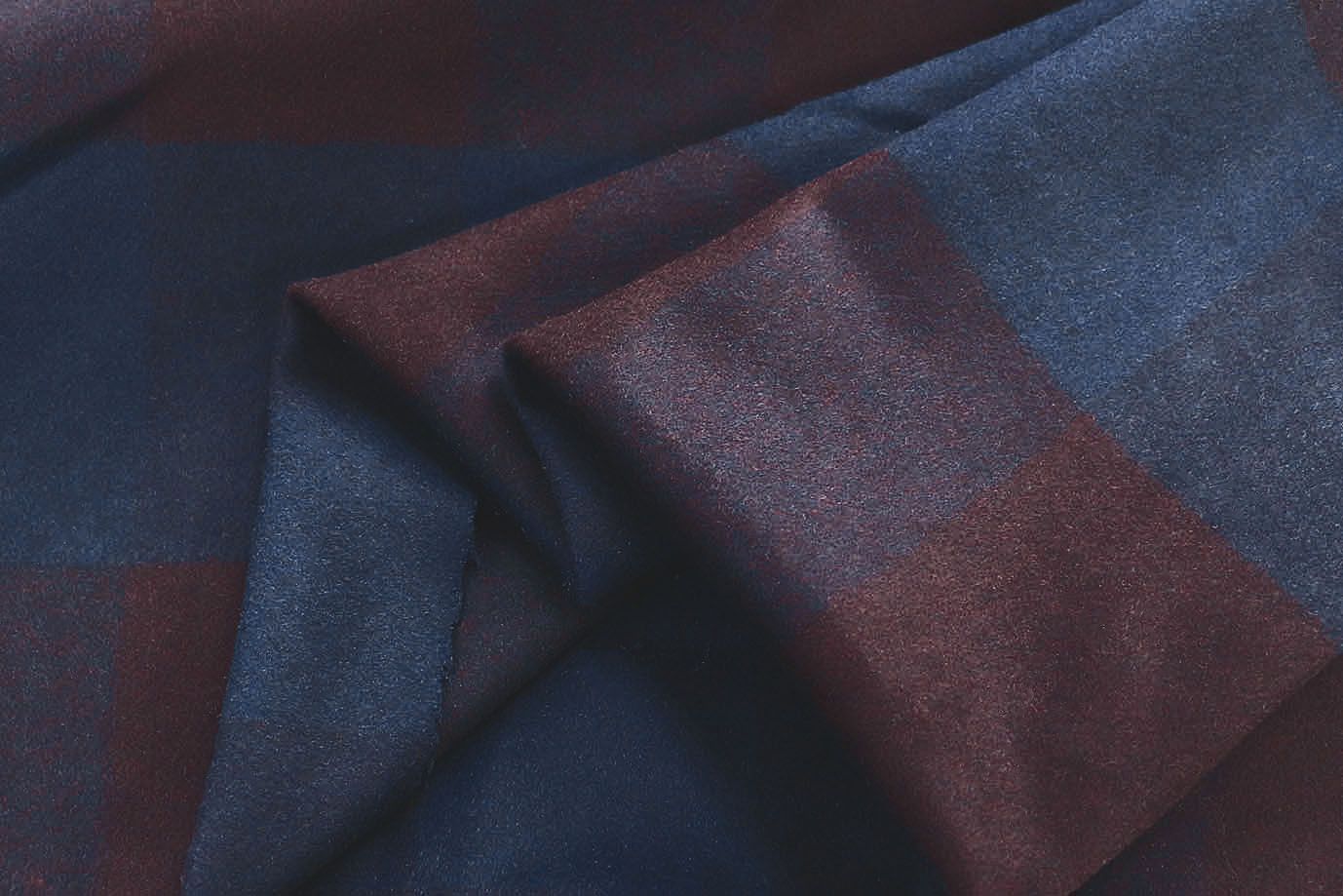 Пальтовая ткань "Микроворса" принт/клетка сине-бордовая 778-90135/C#8042-2