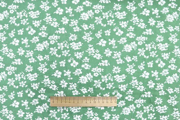Штапель принт/цветы белые на зеленом 1374-PY/D#33/C#5