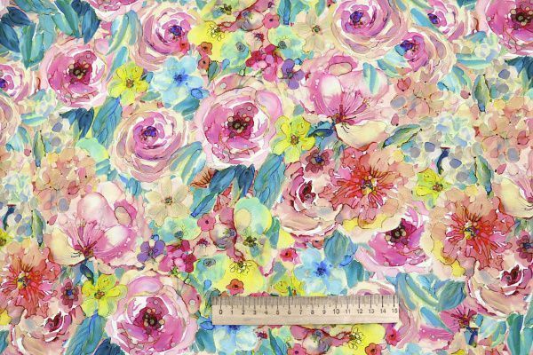 Штапель принт/цветы розово-изумрудные 4205-PY/D#20/C#1