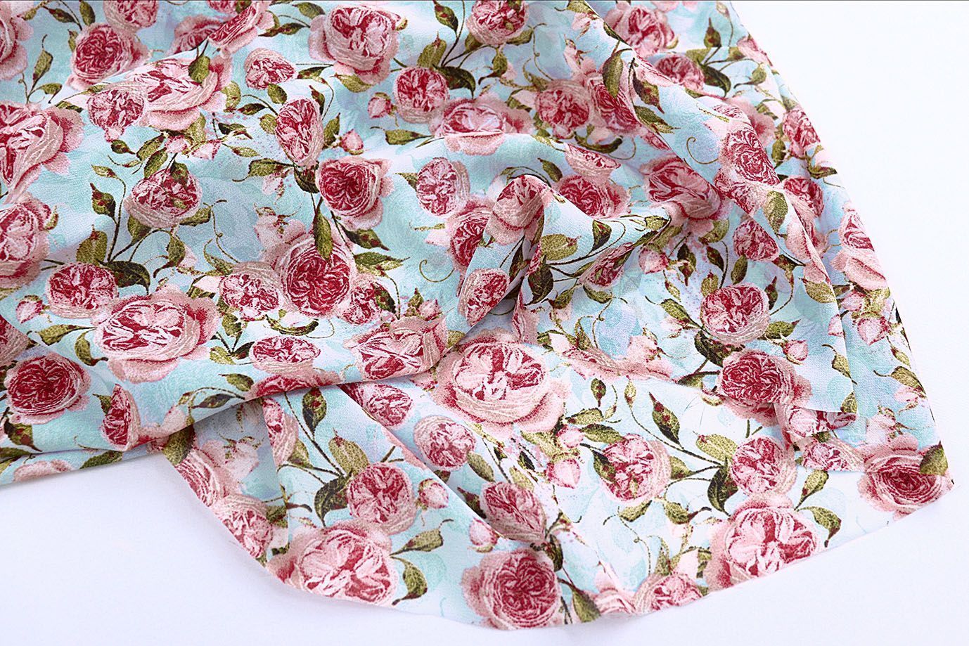 Шифон принт/розы розовые на голубом 4247-PY/D#1/C#2