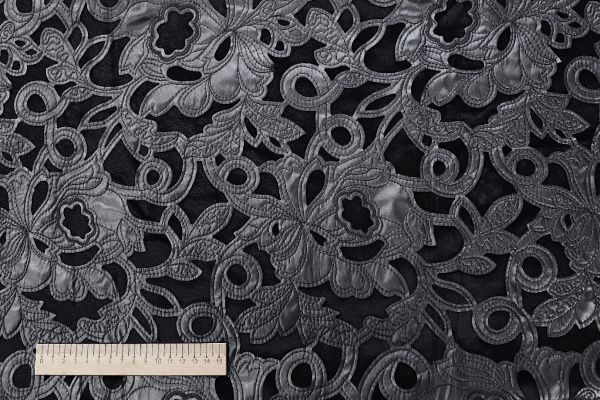 Велюр с вышивкой кожей/черный 3489-PY/D#1/C#Black