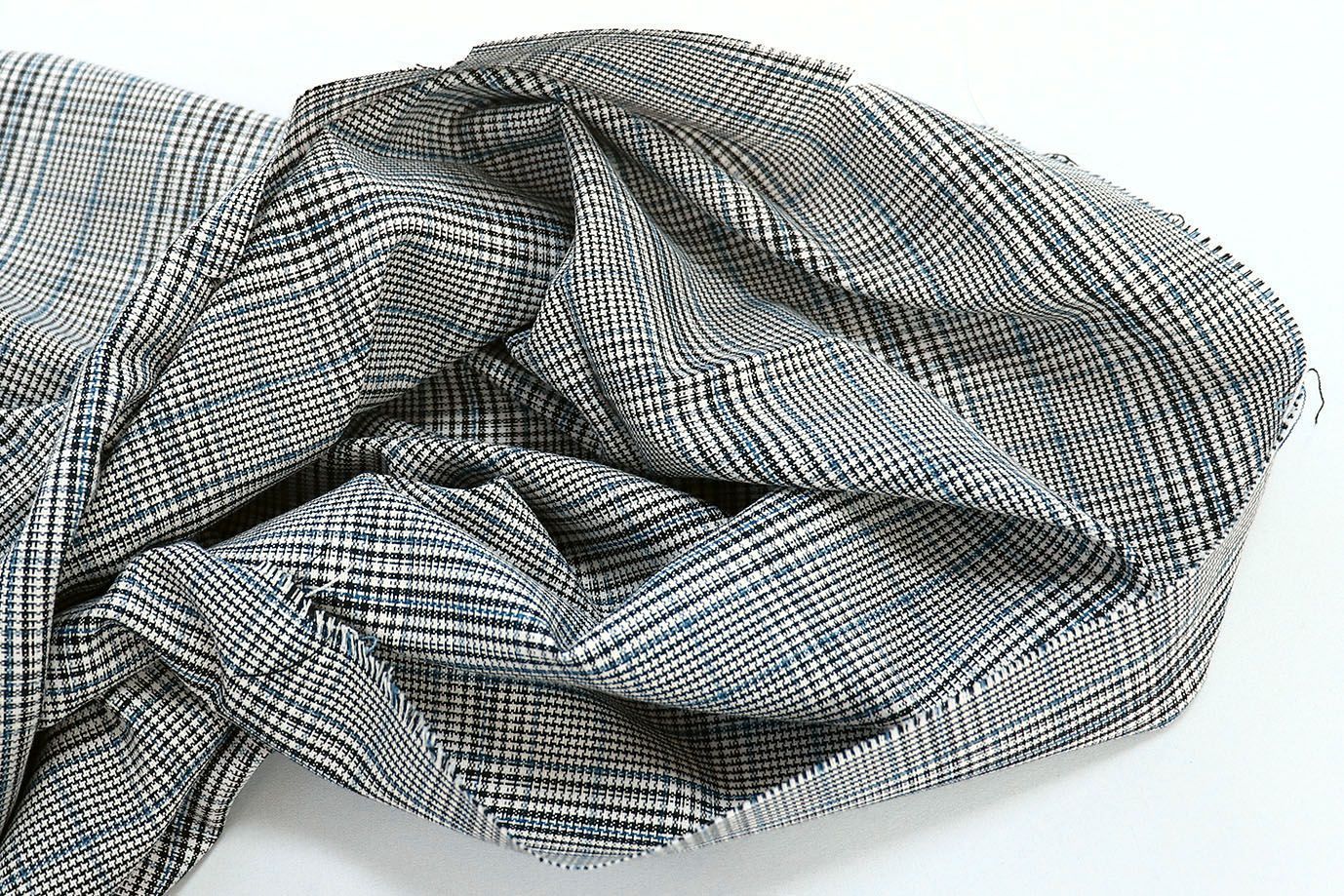 Костюмная ткань принт/клетка синяя на молочном 3232-PY/D#2 (DM1843)