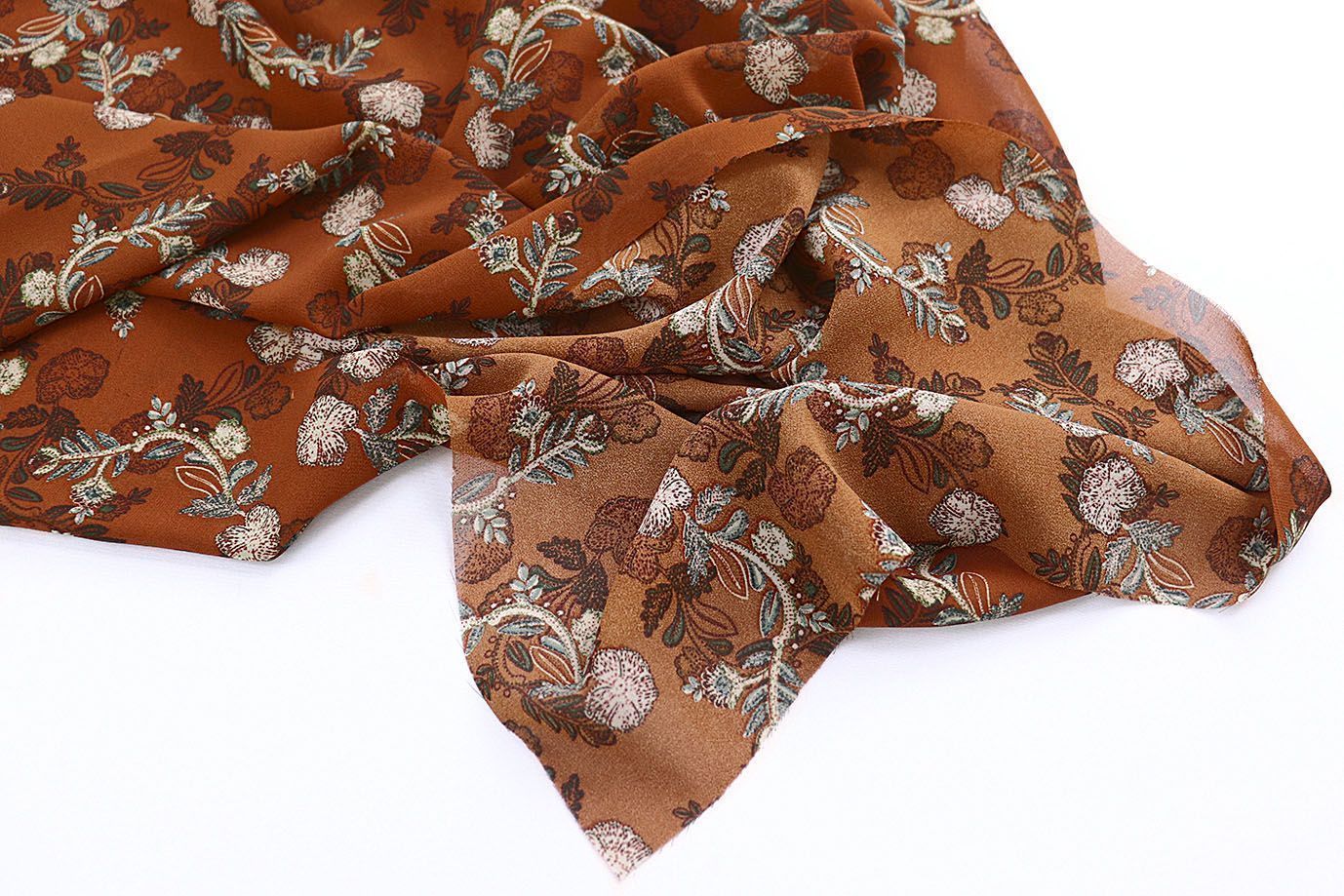 Шифон принт/цветы бежево-зеленые на горчичном 4247-PY/D#3/C#2