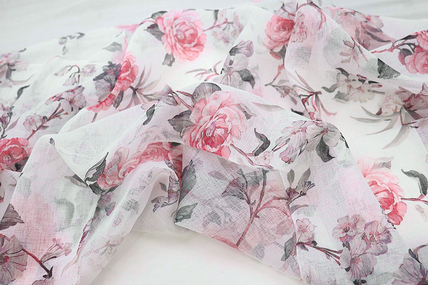 Тюль принт/цветы серо-розовые WBC23/C#20C