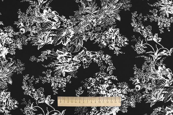Штапель принт/цветы белые на черном 1374-PY/D#42/C#7
