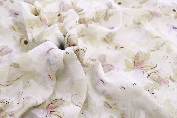 Лен "Медея" принт/цветы зеленые на белом 3970-PY/D#2/C#1