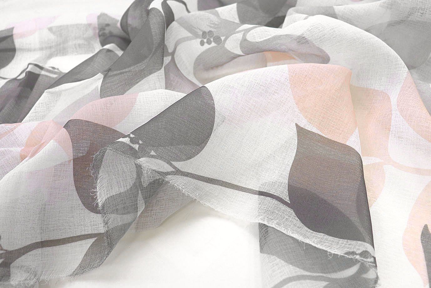 Тюль принт/листья серо-бежевые WBC23/C#8B