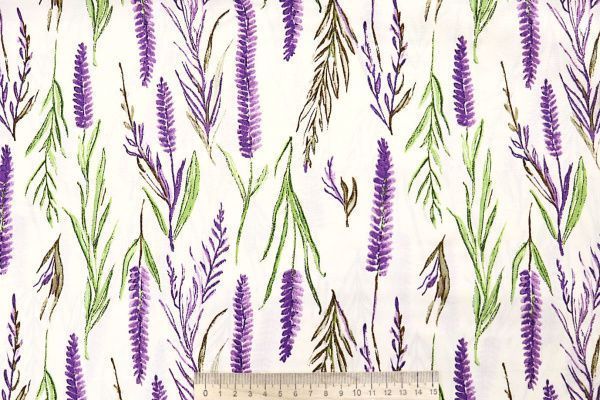 Штапель принт/цветы салатово-фиолетовые на молочном 4203-PY/D#21/C#1