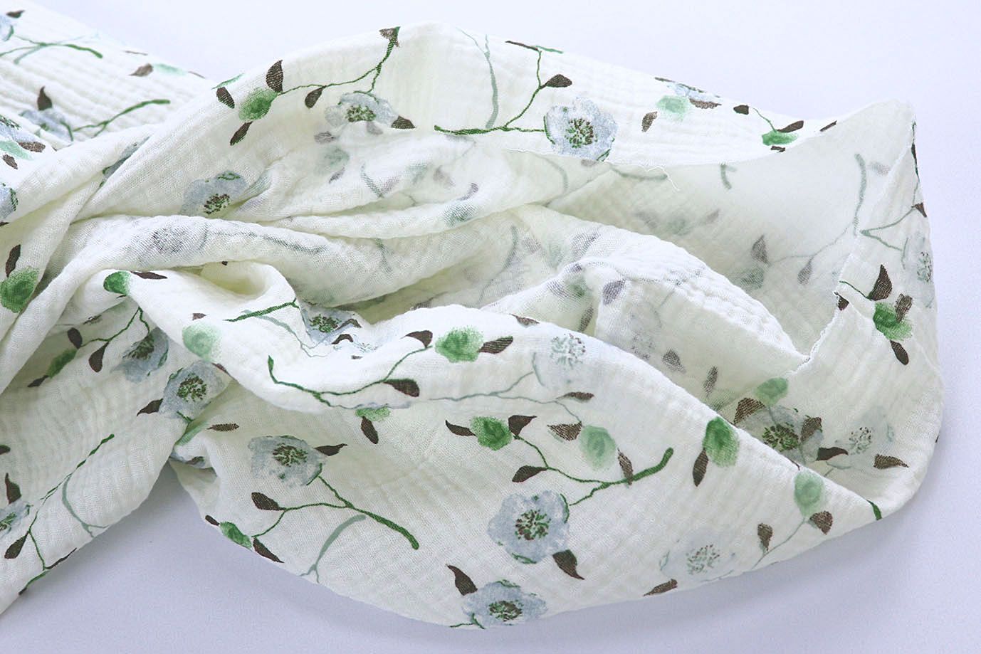 Муслин принт/цветы зелено-голубые на молочном 4082-PY/D#6/C#3