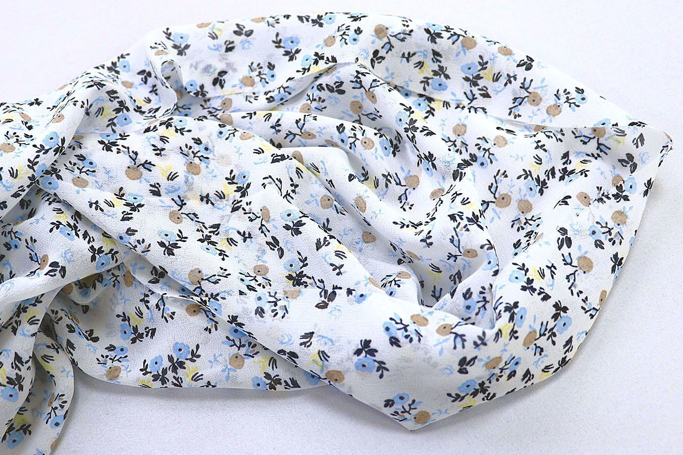 Шифон принт/цветы желто-голубые на белом 3873-PY/D#3/C#1