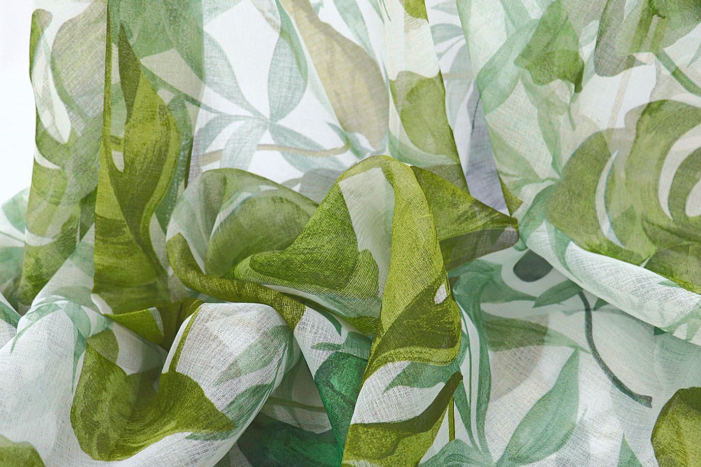 Тюль принт/листья зелено-мятные WBC23/C#1B