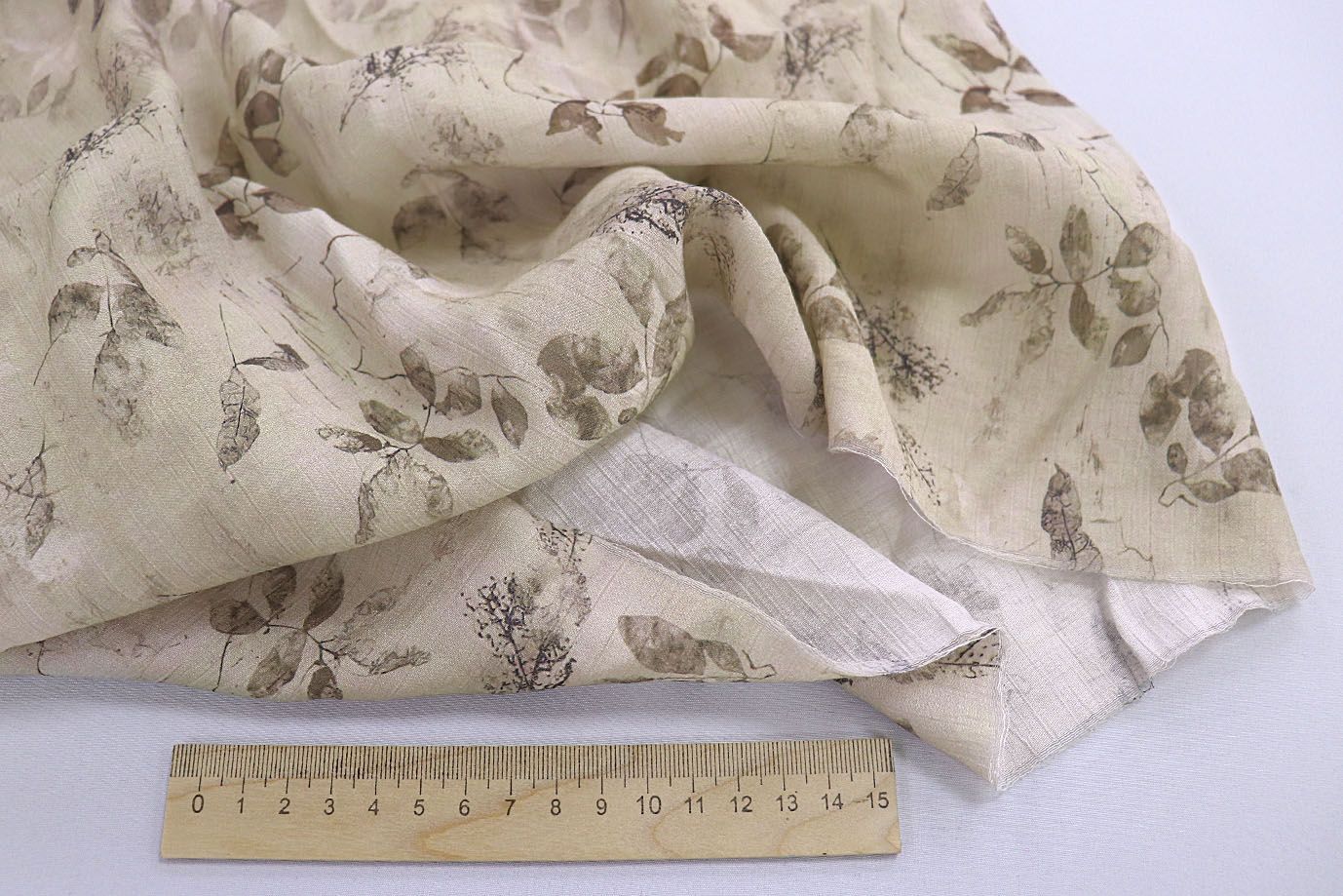 Лен "Медея" принт/листья коричневые на бежевом 3970-PY/D#1/C#1