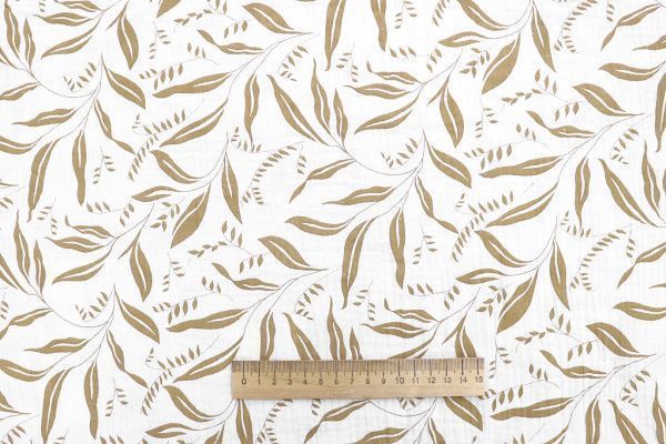 Муслин принт/листья коричневые на белом 1393-PY/D#24/C#2