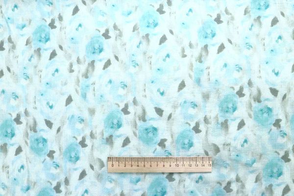 Лен "Медея" принт/цветы серо-изумрудные на белом 4097-PY/D#3/C#1